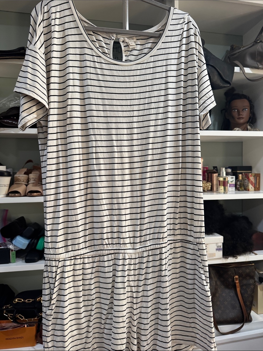 J. Crew White and Black Striped Short Sleeve Romper